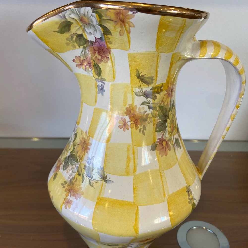 MacKenzie-Childs Yellow Check HONEYMOON LEMON CURD Pitcher